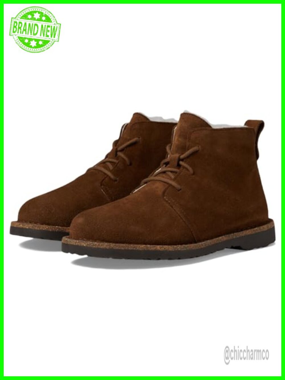 Suede Shearling Lined Chukka Ankle Boot Lace Up Cork Footbed